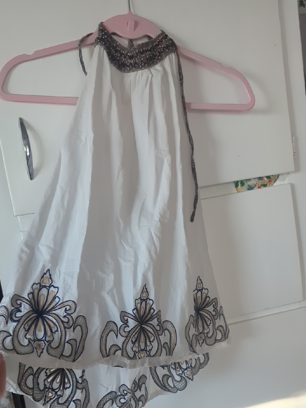 White Embroidered Halter Top